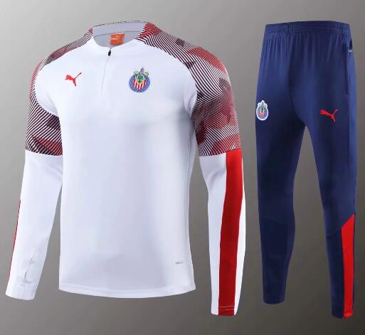 Kids Chivas White Sweatshirt and Pants Training Suits 2020/21